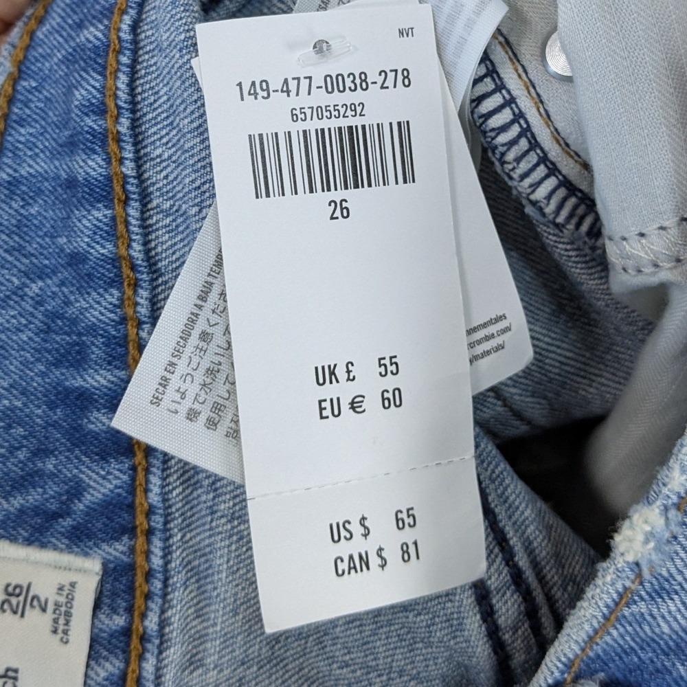 Abercrombie & Fitch The Dad Short Jorts High Rise Denim Shorts Blue 26 2 NWT - Picture 4 of 10